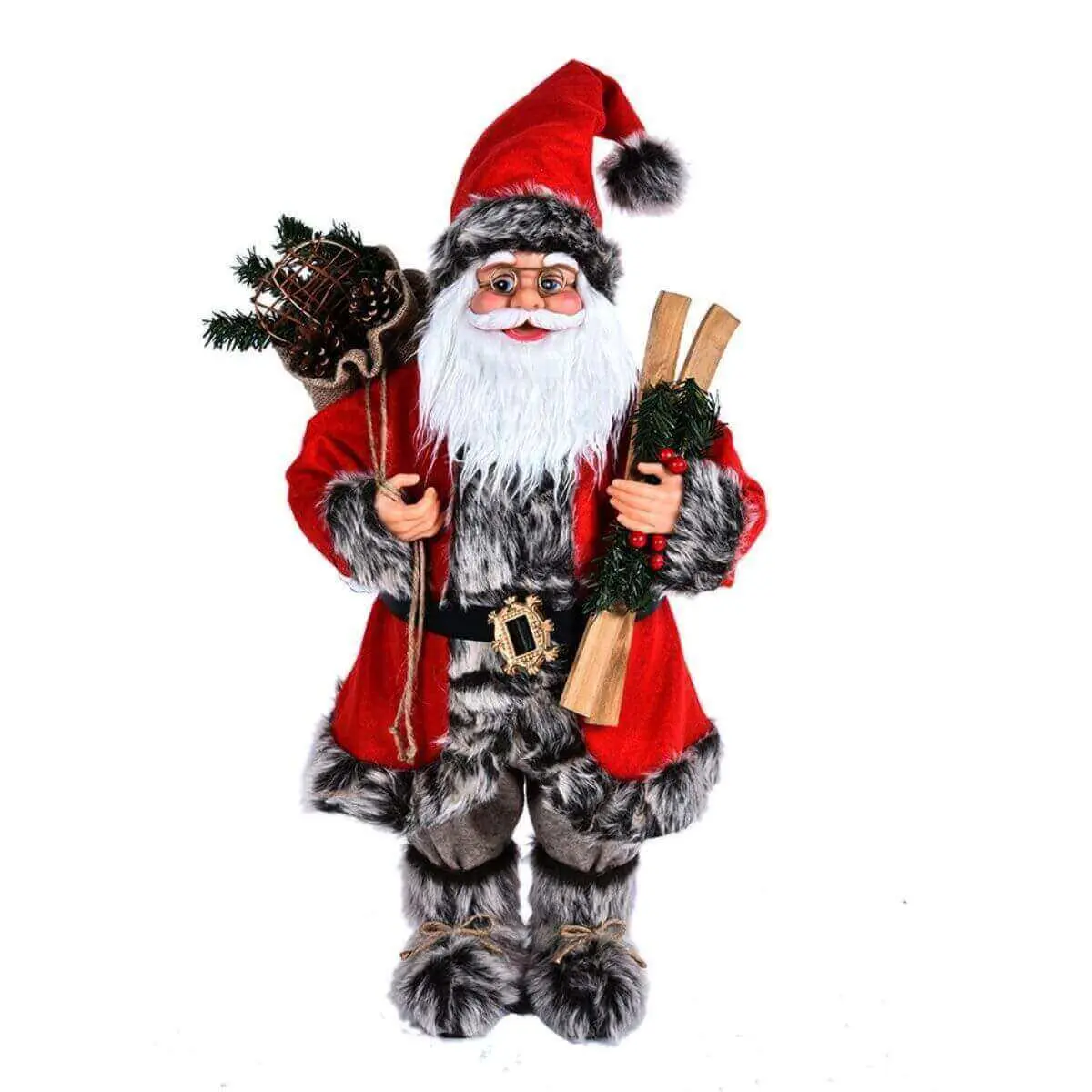 YOOYOO 12" Inch Santa Claus Figurines Decoration, Standing Santa Claus Doll, Table Top Christmas Ornament, Xmas Indoor Santa Figure Collection Decor, Animated Santas Claus Statue (Red)