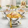[FallDealsForYou] WARMOUNTS 2/4 Pack 9QT Gold Round Chafing Dishes Bakeware - Heat-Resistant Bakeware, Mirror-Polish Rust-Resist Steel, Rolled Rim, Stackable Lid Holder, Glass/Stainless Steel Lid, Peek w/o Lifting, Dual-Pan Heat/Chill for Buffet Table