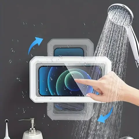 RYNOX Plastic Waterproof Bathroom Mobile Smartphone Holder - 480° Rotation Head, Wall Mount, Adjustable, Anti-Fog High Sensitivity, Fingerprint Resistant, Splash-Resistant for 4-7 in Phones (LC-dolida Store, Bathroom Accessories, Phone Accessories)