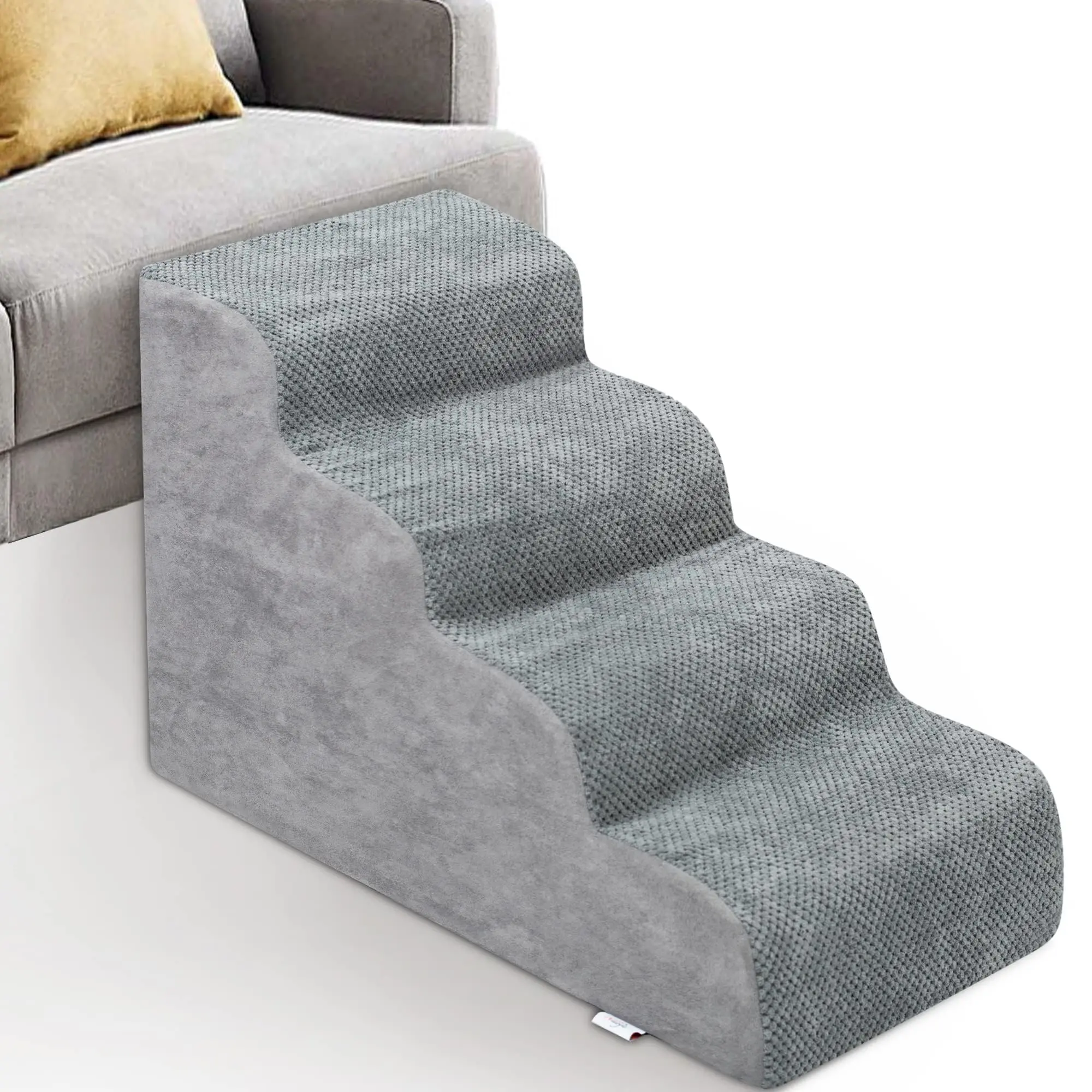 Dog Stairs for Small Dogs — 4-Step Extra-Wide High-Density Foam Pet Stairs with Non-Slip Bottom for Beds, Couch & Sofa