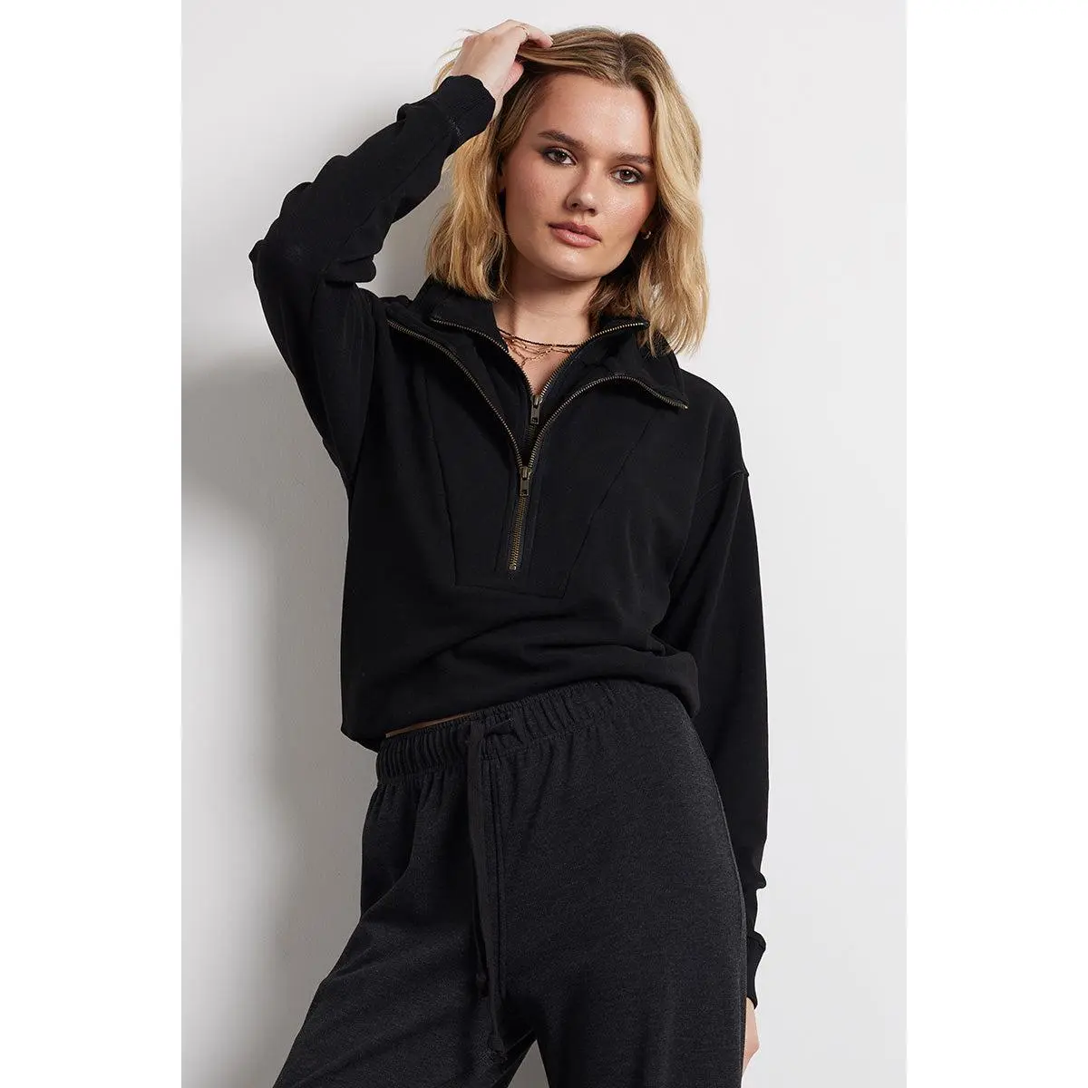 DOUBLE ZIP FUNNEL NECK PULLOVER