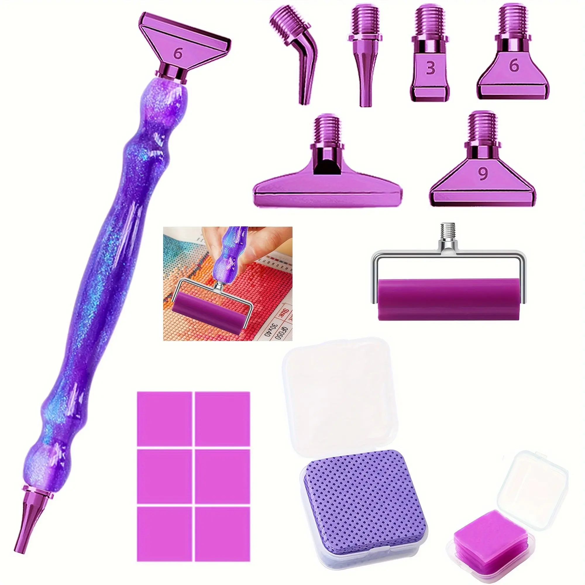 Threaded Pen Head Alloy Metal Dot Drill Tool Set for DIY Diamond Painting Crafts, Comes with Cloth and Roller for Easy Use, Diamond Painting Kits, Diamond Art Tools