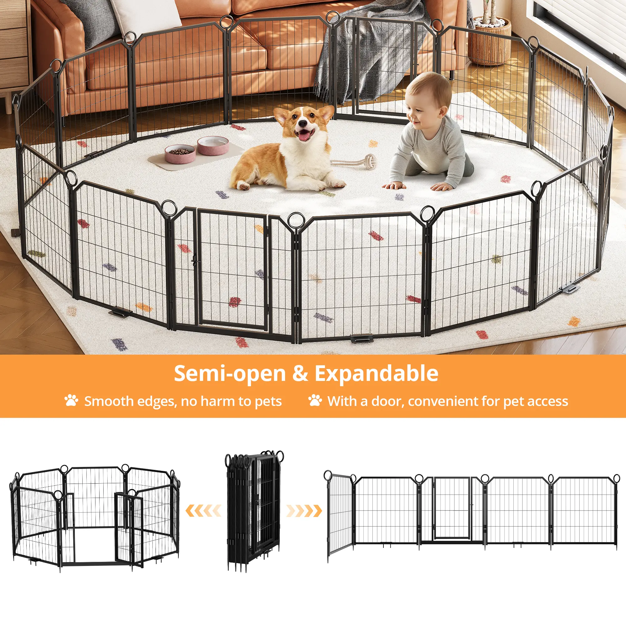 【Heavy Duty】Yaheetech Dog Playpen 8/12/16 Panels Metal Pet Playpen, Outdoor Indoor Dog Exercise Barrier Fence, 24/32/40 inch