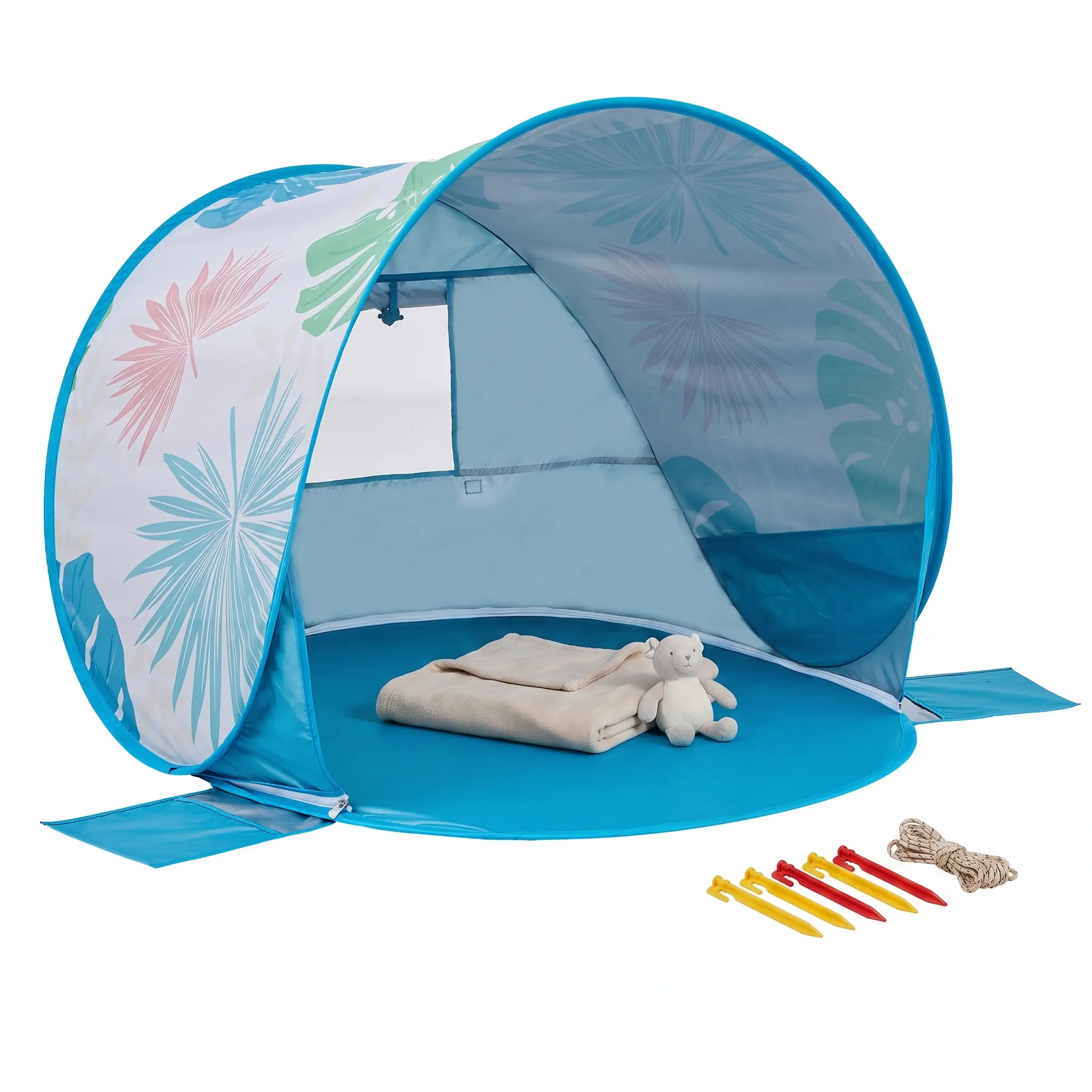 Baby Beach Tent Sun Shade Shelter with UV Protection, Large Opening Outdoor Infant Canopy with Mesh Windows, Storage Pockets, Sandbags & Stakes, 131 x 129 x 80 cm Silver-Coated Polyester