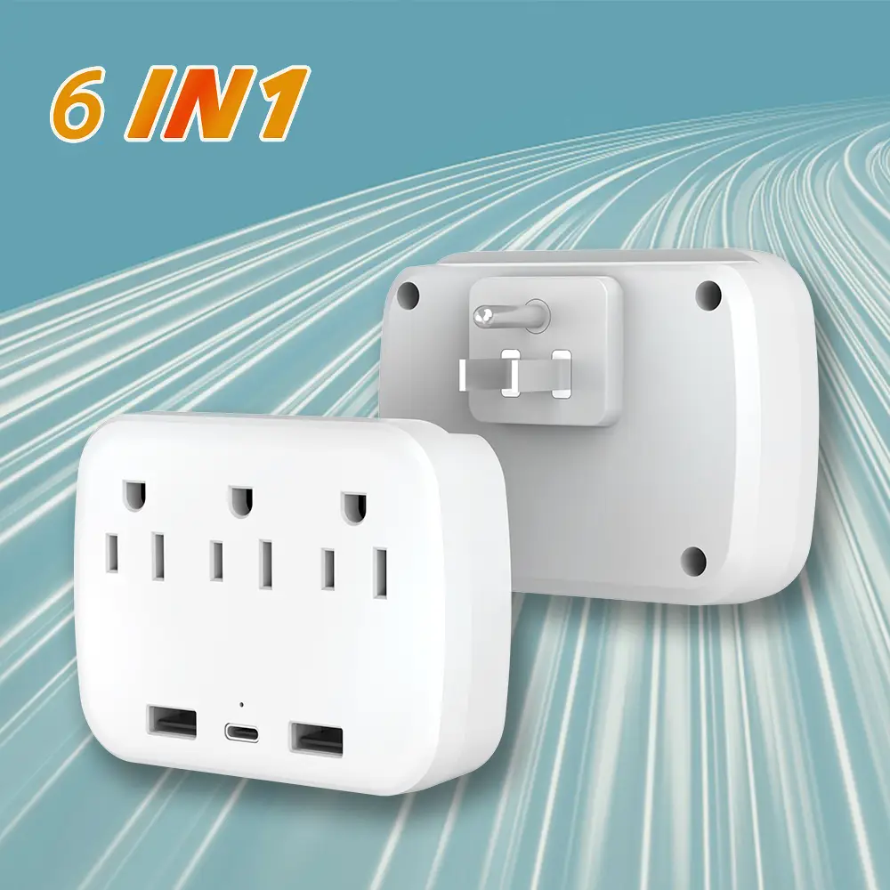 7-in-1 Mini Portable Power Socket with 3 Sockets, 3 USB Ports, 1 Type-C Port, and Switch for Business Travel and Office Use, White