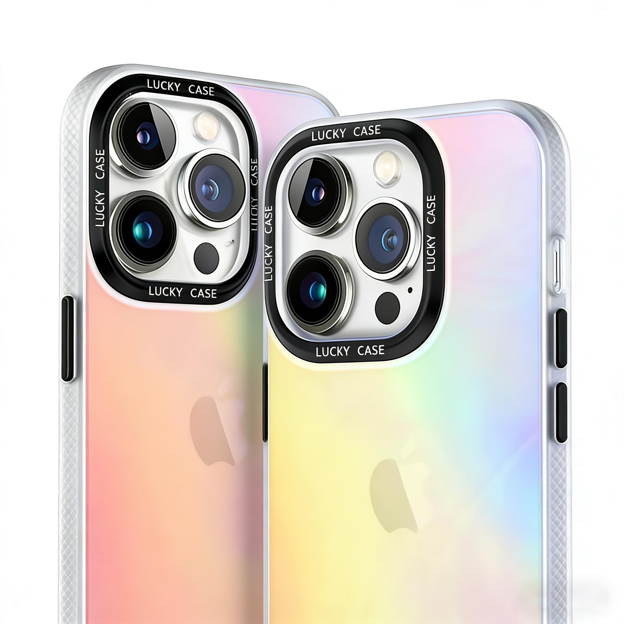 Dynamic Holographic iPhone Case for X/XS/11/12/13/14/15/16/17 Pro/Pro Max/Plus/Air | IMD Iridescent Gradient Chameleon Effect, Black Camera Lens Frame & Buttons, Slim Shockproof Protective Cover, Cute Aesthetic Phone Case for Women Girls ﻿