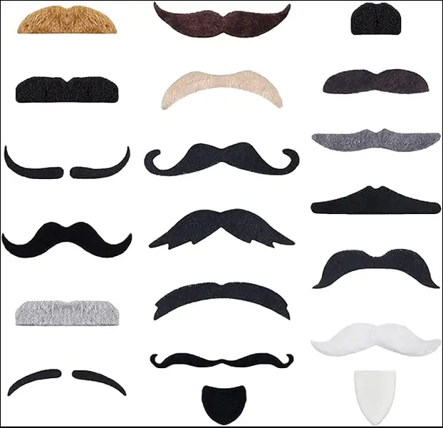 60 Pcs Fake Mustaches Self Adhesive (20 Designs) Novelty Hairy Beard Costume Facial Hair for Party Supplies Decorations, Suitable for All Ages