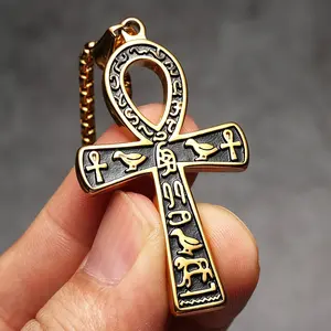 3 Pcs-Ankh Cross Titanium Steel Pendant Niche Ancient Egyptian Symbol Necklace Men's Accessory