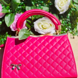 YAJS Fuchsia Pink and White Handbag with Bow Design - Stylish Women's Bag for Parties and Weddings