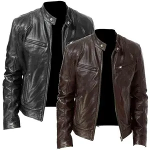 Men's Black  Lambskin Leather Biker Jacket VINTAGE REAL BROWN MOTORCYCLE JACKETS FOR MEN Casual Tops Coats Menswear Pocket Garments