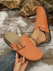 Women's Thick Sole Boken Half Slippers, Winter Half Slippers, Warm House Slippers, Classic Design, Comfortable and Fashionable, Casual Striped Textile Shoes