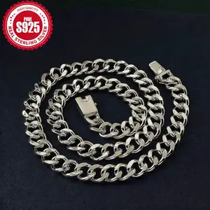 925 Sterling Silver-plated 10mm Cuban Link Curb Chain Necklace 20‘’22‘’24‘’26‘’ for Men Silver Necklace Chains Gifts for Men Father Boyfriends Valentine‘s gift