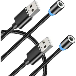 Magnetic Charging Cable (Not Including Magnetic Connector) [2-Pack, 3ft ], 360° Rotating Magnetic Phone Charger Cable with LED Light - Nylon-Braided Cords (Black)