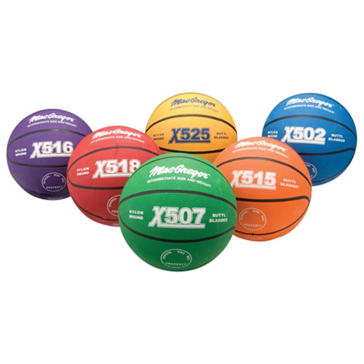 6-Color Intermediate Basketball Prism Pack, Rubber-Coated Basketballs with Butyl Bladder for Sports & Outdoor Activities, Six Colors