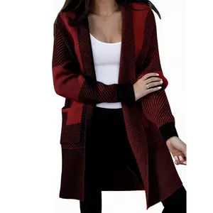 Women's 2025 Chunky Cardigan With Long Sleeves And Cardigan, Casual Knit Cardigan With Ribbon Pocket For Autumn And Winter Clothes