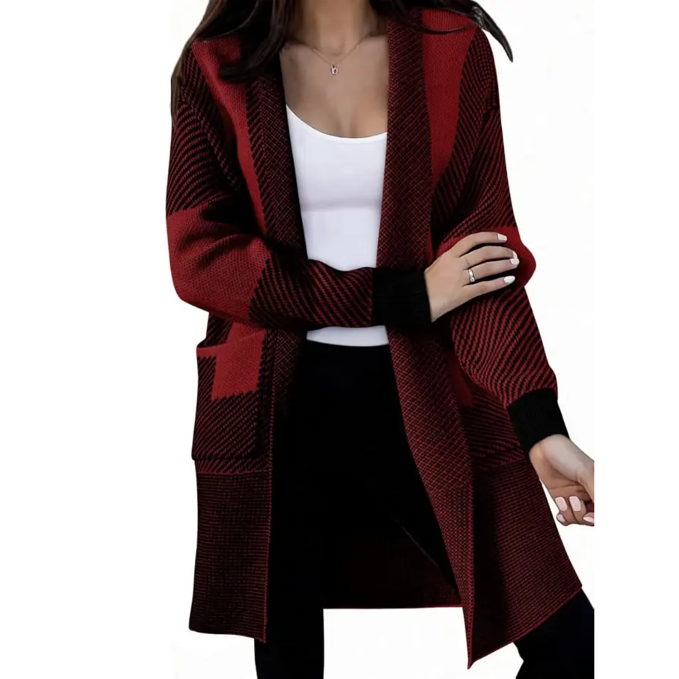 Women's 2025 Chunky Cardigan With Long Sleeves And Cardigan, Casual Knit Cardigan With Ribbon Pocket For Autumn And Winter Clothes