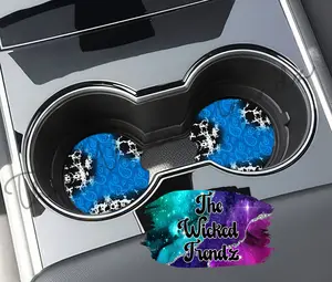 Cute Car Coasters Set of 2 Blue Paisley Cow Print Country Cute Car Truck Western Accessories Decor Cup Holder New Car Gift Car Decoration Women Girl Car