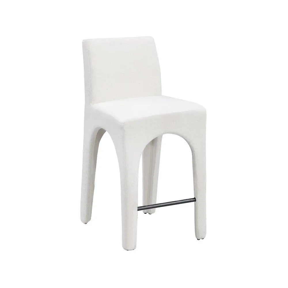 Gramercy Cream Linen-Textured Fabric Barstool, Indoor Furniture Stool for Home Use