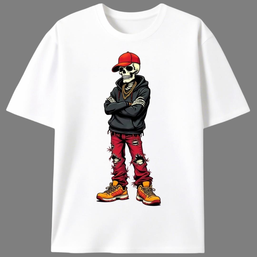 Hip-Hop Skeleton Summer T-Shirt, Men's Unisex Streetwear Graphic Tee, Cool Skeleton Casual Shirt for Hip-Hop Lovers