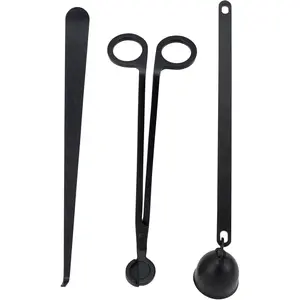 3 in 1 Candle Accessory Set with Candle Wick Trimmer & Wick Dipper & Candle Snuffer Extinguisher, Wick Cutter & Wick Scissor Candle Gift Set for Candle Lovers(Black)