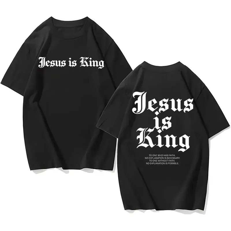 Men's Retro Washed Cotton Jesus Is King T-Shirt - Menswear Short-Sleeve Round Neck Top, Ideal for Summer Outing, Sports Casual Wear, Tshirt, Shortsleeve, Jesus Is King Print Men's Short-Sleeve T-Shirts, Natural, Graphic Shirts