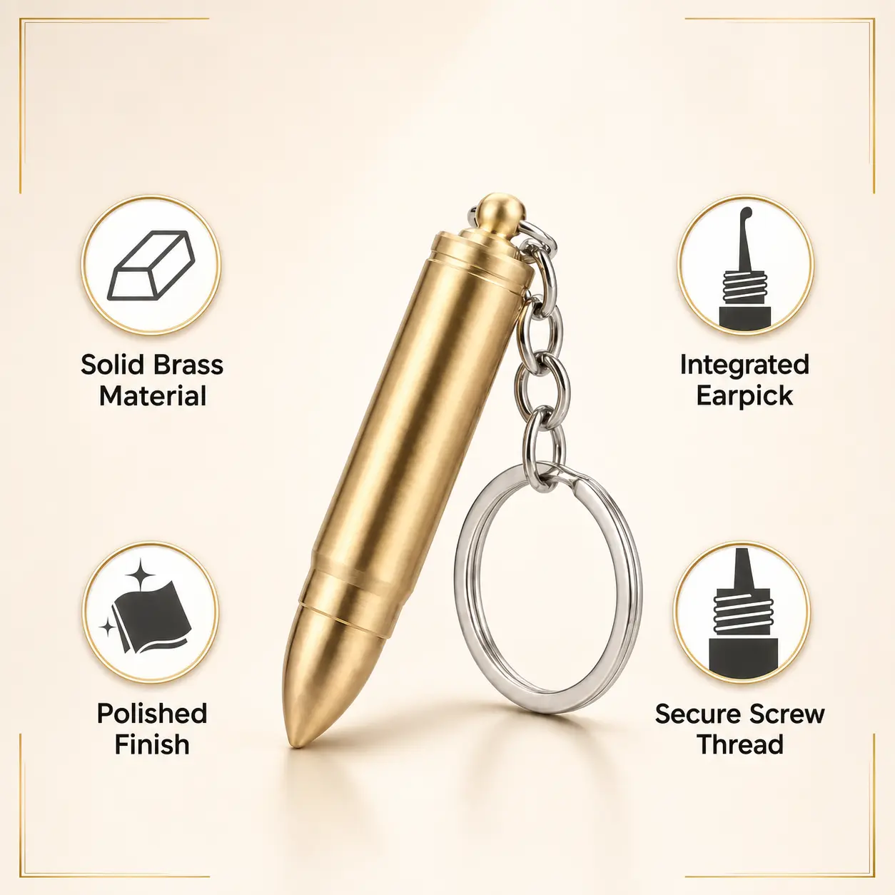 Military-style metal bullet keychain, keychain pendant, cool accessory for men, rearview mirror hanging decoration for cars, backpack decorative accessory, unique men's gift, thoughtful small present
