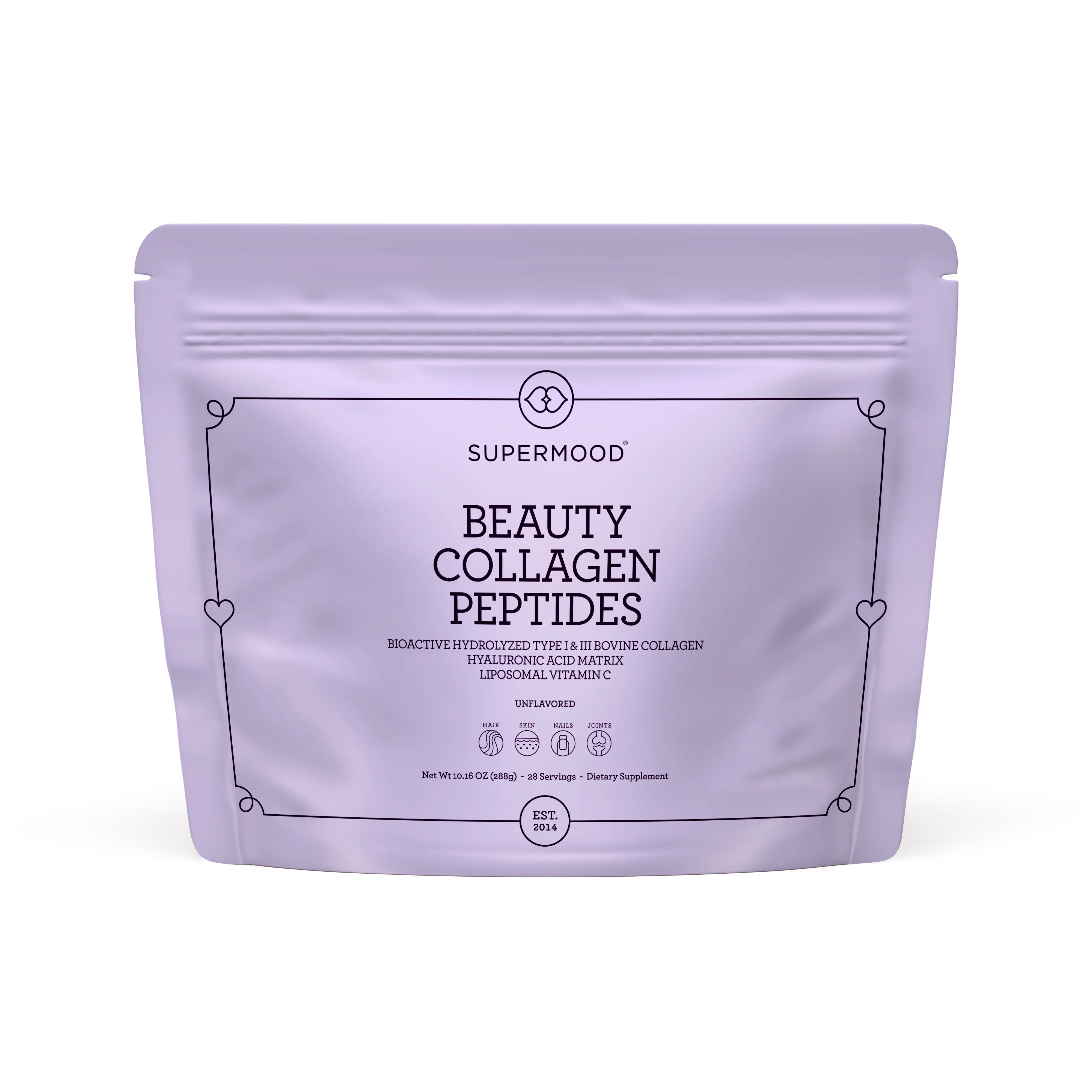 Supermood Hydrolyzed Beauty Collagen Peptides Powder with Hyaluronic & Vitamin C - 280g Gluten Free GMO Free Dairy Free Skin Care
