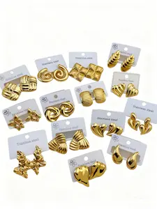 Women Stainless Steel Earrings Set, Elegant Design Suitable for Daily Wear, Multiple Shapes Including Teardrop & Butterfly, Stud Earring Jewelry, Ear Studs