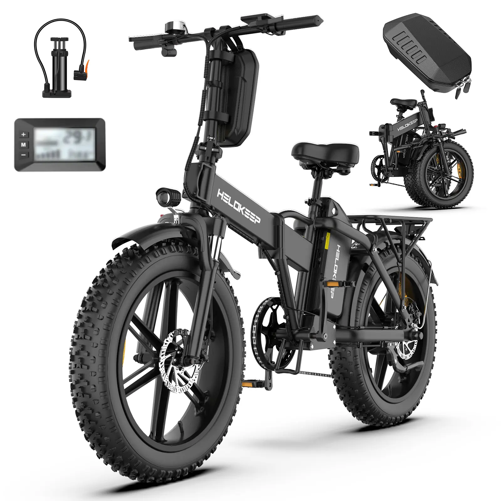 Helkeep Foldable Electric Bicycle - 48V 1500W Peak Power Motor, 20x4.0in Fat Tires, 7-Speed Gearbox, Shock Absorbers, Aluminum Alloy Frame, Folded Compact for Urban & Off-Road Riding Adventures