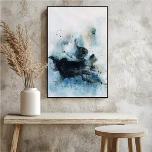 Black Ink Abstract Modern Fluid Art Splatter Painting Expressive Ink Artwork Contemporary Print Dynamic Drip Decor Wall Art Poster Canvas Indoor Home Office Living Room Modern Space