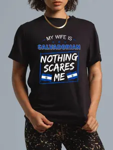 cotton My Wife Is Salvadorian El Salvador Salvadoran Roots Flag T-Shirt casual Fashion graphic tees women