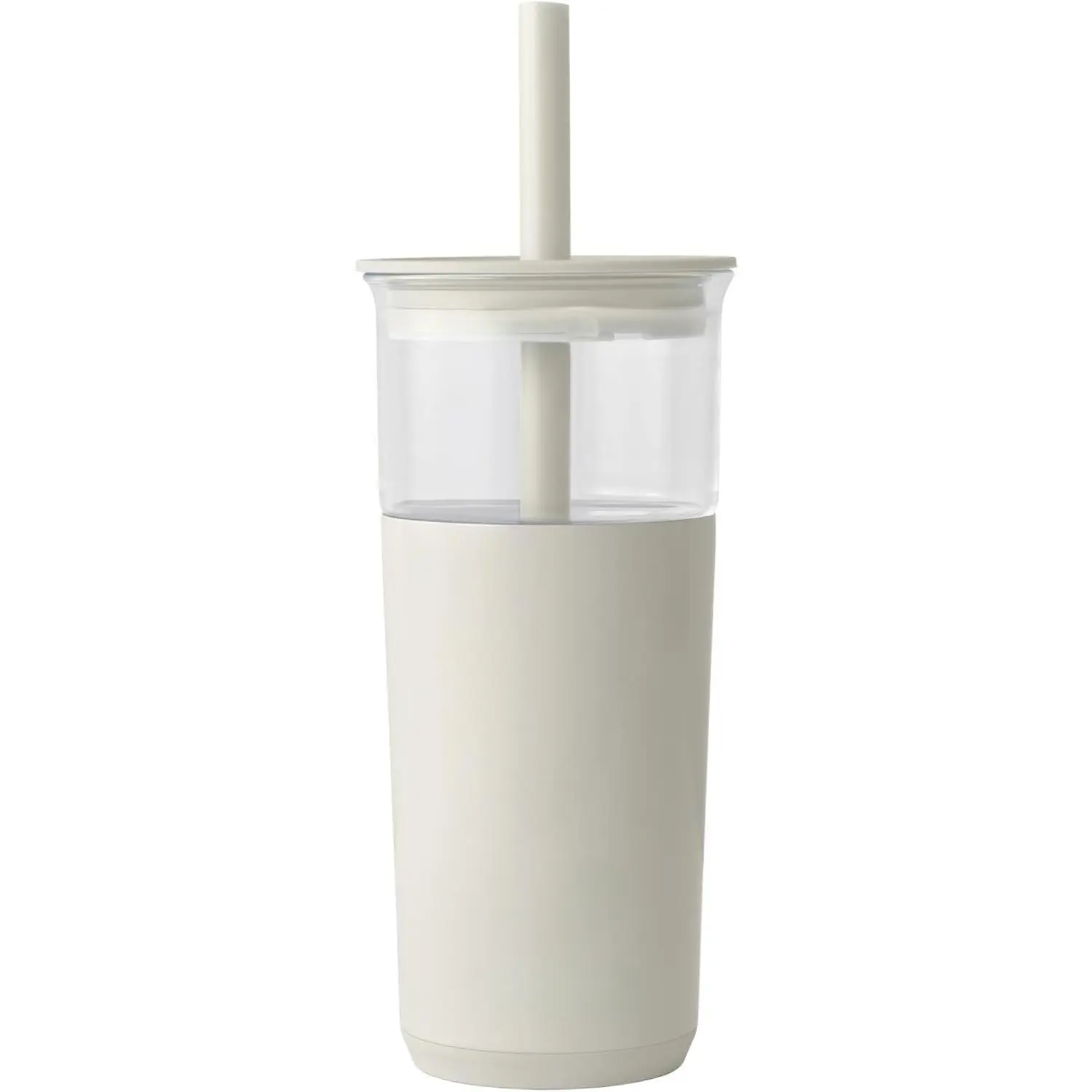 20 oz Vacuum Insulated Glass Tumbler with Lid & Extra Wide Straw - Keeps Drinks Cold for 12 Hrs - Ideal for Iced Coffee, Smoothies & Boba - Dishwasher Safe, Soft Base - Unbleached