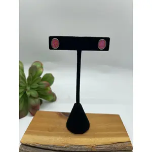 Inlay Hot Pink Opal Post Earrings