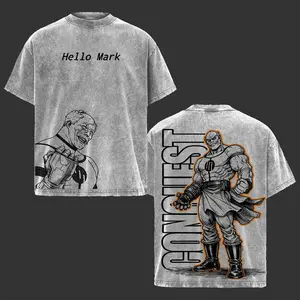 Conquest Shirt – Invincible Vintage Acid Washed Oversized Graphic T Shirt, Viltrumite Warrior Comic Streetwear, “Hello Mark” Quote Design, Dark Superhero Aesthetic, Heavyweight Cotton Unisex Tee, Back Print Casual Soft Top, Gift for Comic Fans