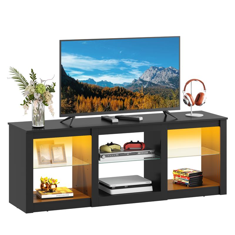 WLIVE LED TV Stand for 65 Inch TV, Modern Entertainment Center with Adjustable Glass Shelves & Customizable LED Lights, Sturdy Media Console for Living Room, Bedroom,Gaming