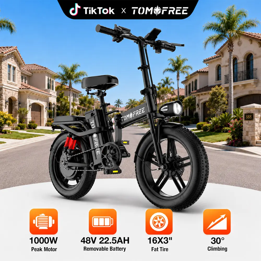 Tomofree 750/1000W Folding Electric Bike, 48V 22.5AH Removable Battery, 20+/28+MPH, 14''/16'' Tire, 31-70miles PAS, 200lbs Load Ebike for Adult, Adult Electric Bicycles for Commute