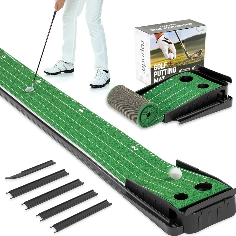 ROPODA 9ft Portable Putting Green with Auto Ball Return Function, Includes Portable Putting Mat, Ideal for Home and Office Use