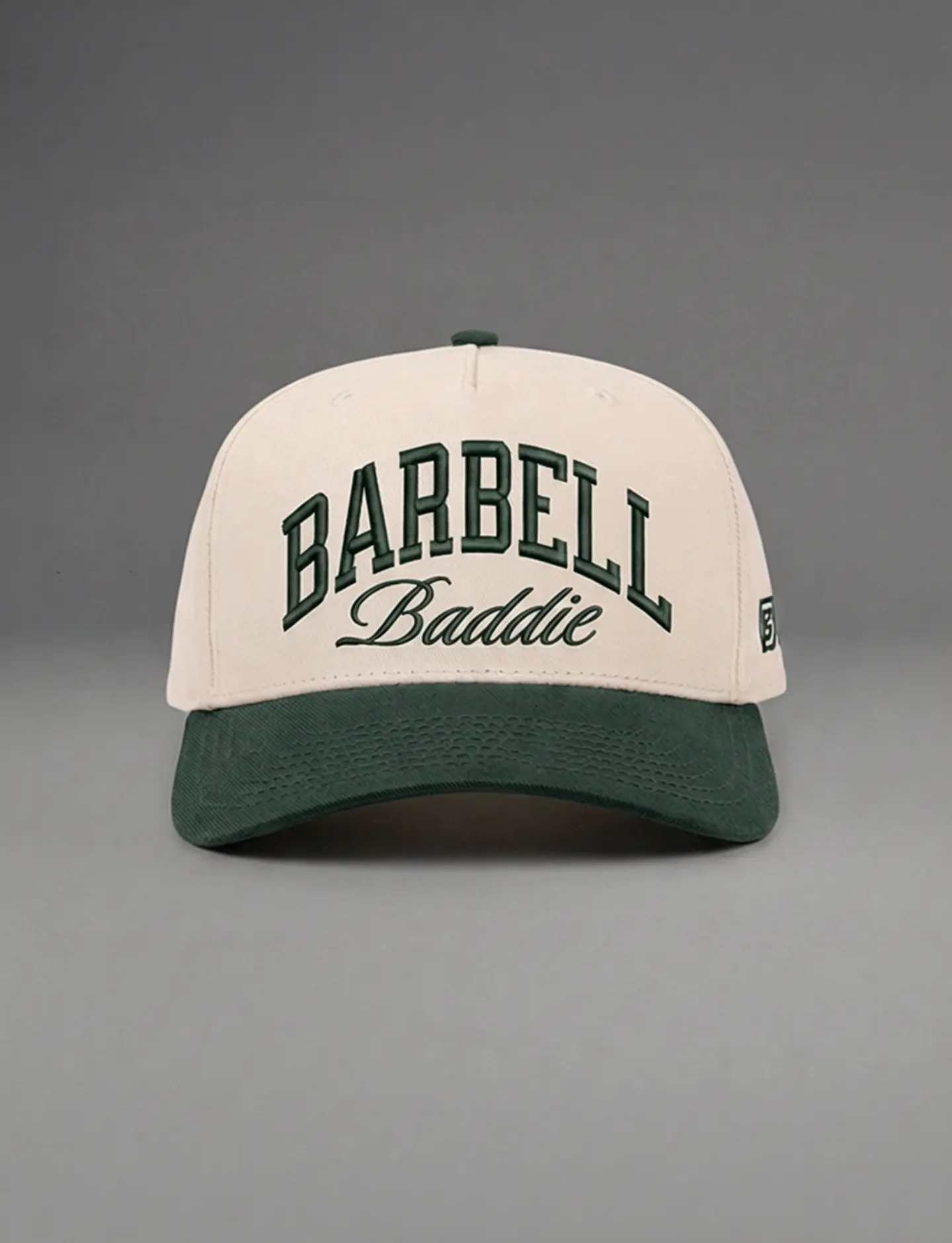 BARBELL BADDIE  HAT (NATURAL w/ FOREST)