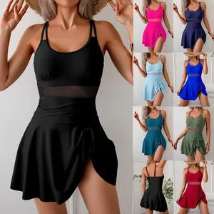 Women’s 2026 New One-Piece Swim Dress | Tummy Control Flattering European Style Bathing Suit with Skirt Color Block Swimsuits Ruffle Hem Swimsuit