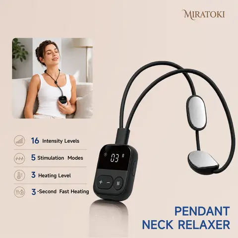 MIRATOKI Cordless Neck Relaxer - Heating & Microcurrent Self Care Gadget, Pocket-Size Portable Massager for Desk & Travel Use, Compact for Neck, Shoulders, Back, Arms, Thighs, Adulting Cool Gifts for Adults, Portable Massagers