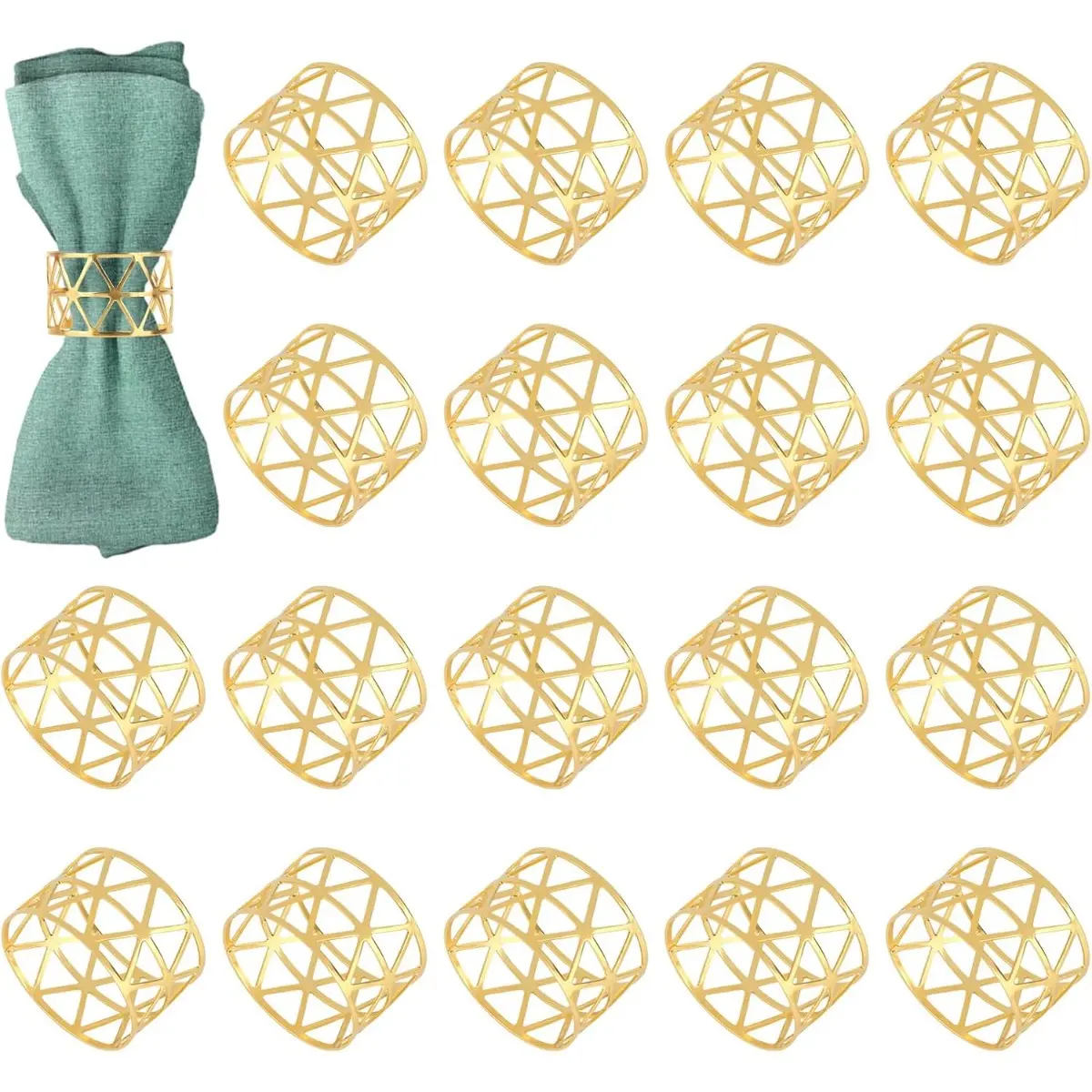 18-Piece Reusable Metallic Finish Golden Metal Vintage Hollow Cutout Napkin Ring Set (3cm Height) - Tableware for Wedding, Happy Birthday Events, Table Decorations | Birthday Ideas, Family Meals