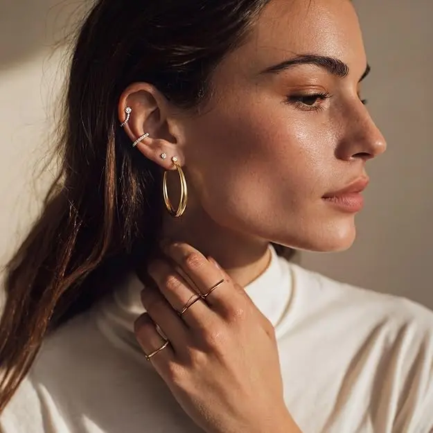 Chunky Gold-Plated Statement Earrings for Women, 40mm Designer-Inspired Metallic Hoops with Hypoallergenic Posts, Gold Statement Earrings, Chunky Hoop Earrings