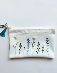 Hand Embroidered Canvas Makeup Pouch for Women | Handmade Zipper Embroidered Pouches | Bridesmaid Gift | Early Christmas Gift Idea