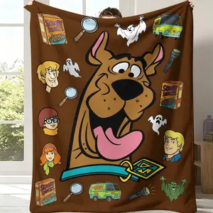 Scooby-Doo Mystery Gang Collage Flannel Throw Blanket - Solid Brown Background, Full Crew & Icon Print, Cozy Soft, Features Shaggy, Velma, Daphne, Fred, Mystery Machine, Scooby Snacks, Spooky Ghosts, Nostalgic Gift for 70s/80s Kids & Fans