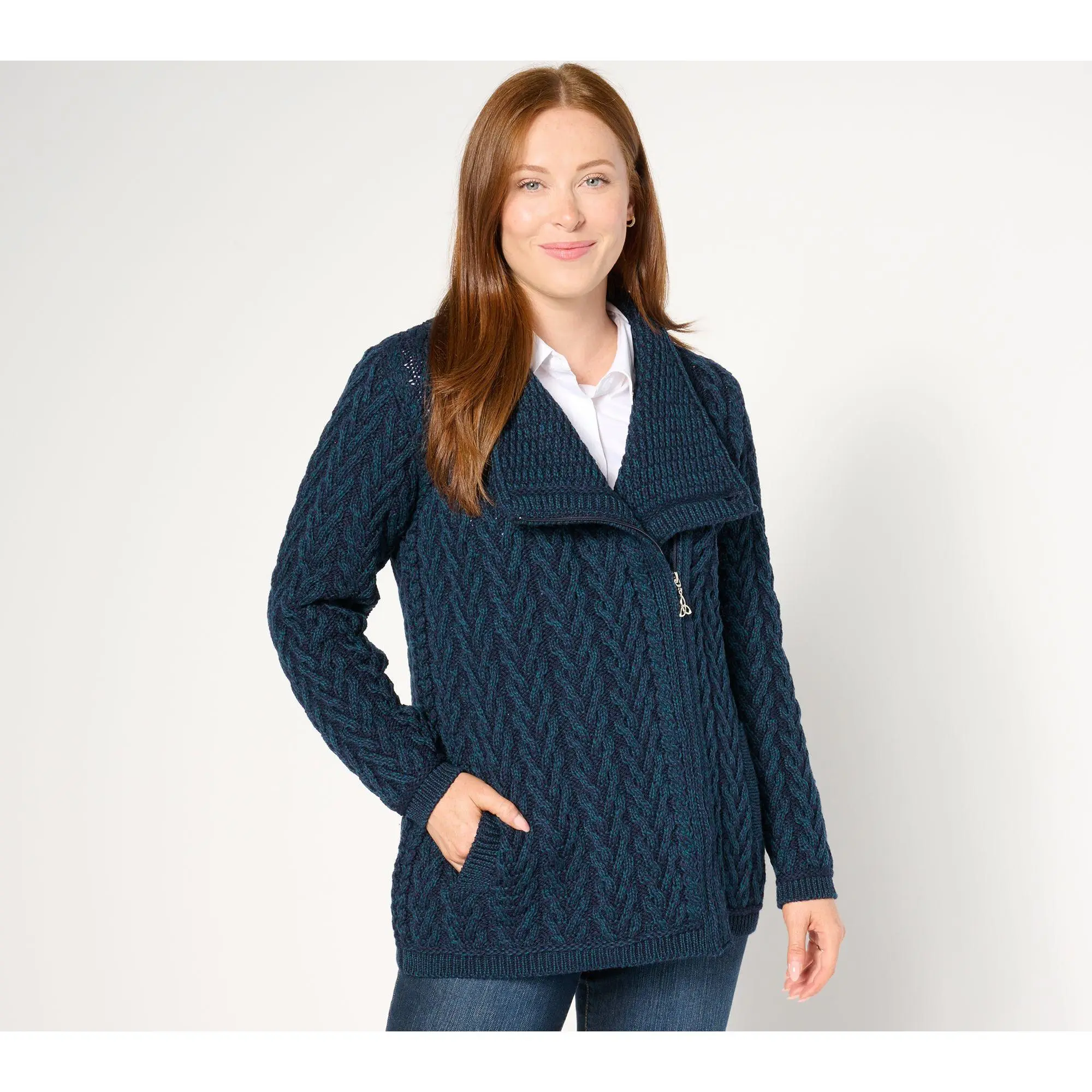 Aran Craft Merino Wool Asymmetrical Zip Sweater Cardigan Aran Craft Merino Wool Asymmetrical Zip Sweater Cardigan