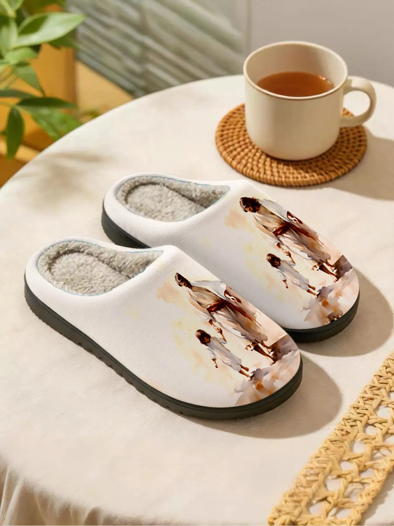 Mental Health Slogan | Healing & Warm 1 Pair Faux Fur Lined Non-Slip Home Plush Slippers For Men & Women (Autumn/Winter)