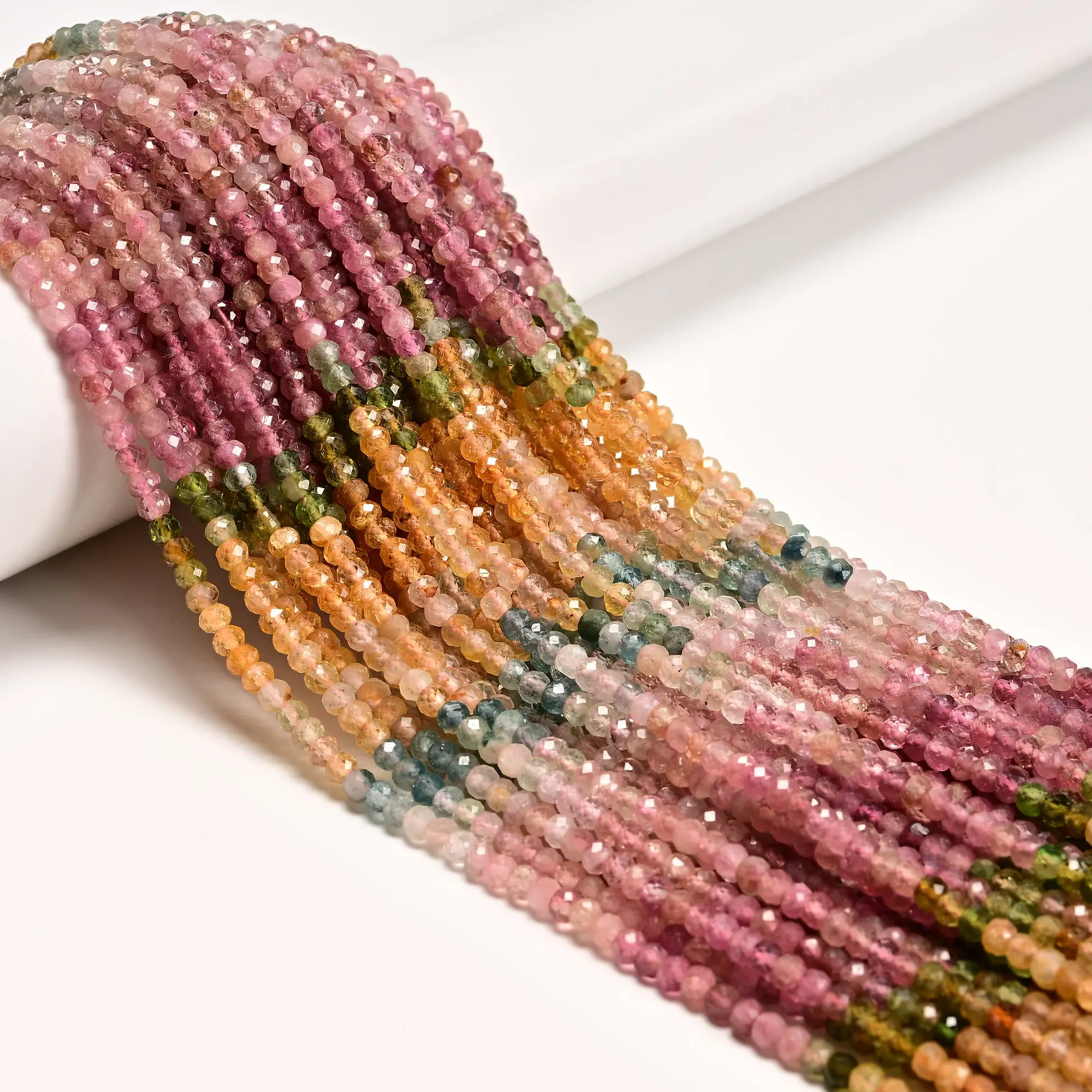 Gradient Multi-color Tourmaline Faceted Rondelle Beads Size 2x3mm 3x4mm 15.5"Std