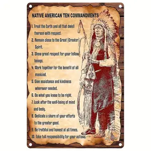 Native American Indian Ten Commandments Metal Wall Art Sign - Vintage Iron Decor with Ten Commandments List, 8x12 Inches, Rustic Home, Bar, Cafe, Garage Decoration, Metal Wall Art Decor, Bar Decoration, Classic Design, Durable Decor