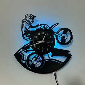 Vintage Motorcycle LED Wall Clock, Silent Vinyl Decorative Clock for Living Room, Bedroom, Kitchen, Office, Valentine's Day Gift