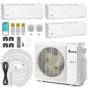 ZOKOP Tri 3 Zone Ductless Mini Split Air Conditioner Heat Pump System, 20 SEER2+21 SEER2 Ductless AC with 3 Indoor Air Handlers, 1 Outdoor Condenser, 25ft Installation Kit (9K+9K+18K)